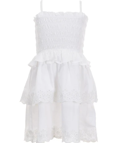 Polo Ralph Lauren Little Girls Sleeveless Smocked Peplum Hem Bodice Eyelet Embroidered Trim Tiered Fit-And-Flare Jersey Dress