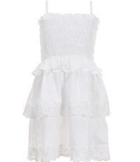 Polo Ralph Lauren Little Girls Sleeveless Smocked Peplum Hem Bodice Eyelet Embroidered Trim Tiered Fit-And-Flare Jersey Dress