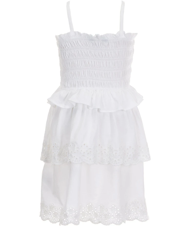 Polo Ralph Lauren Little Girls Sleeveless Smocked Peplum Hem Bodice Eyelet Embroidered Trim Tiered Fit-And-Flare Jersey Dress