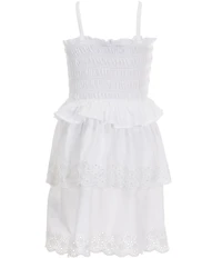 Polo Ralph Lauren Little Girls Sleeveless Smocked Peplum Hem Bodice Eyelet Embroidered Trim Tiered Fit-And-Flare Jersey Dress