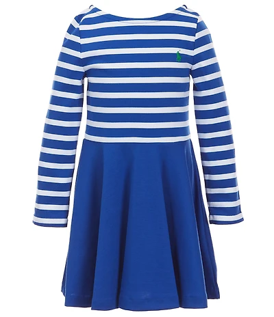 Polo Ralph Lauren Little Girls Striped/Solid Stretch Ponte Dress