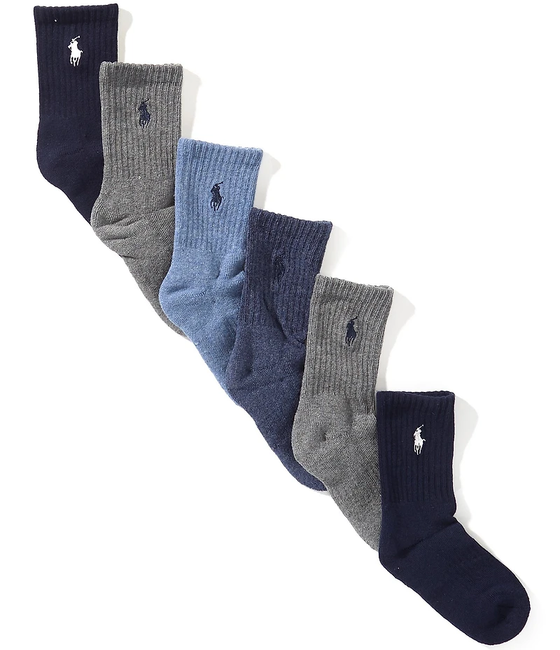 Polo Ralph Lauren Little/Big Boys Performance Solid Cushioned Crew Socks 6-Pack