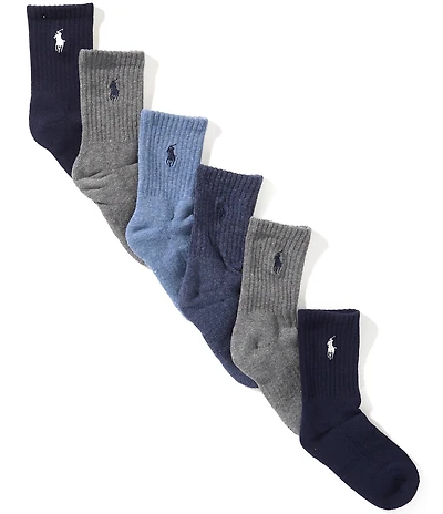 Polo Ralph Lauren Little/Big Boys Performance Solid Cushioned Crew Socks 6-Pack