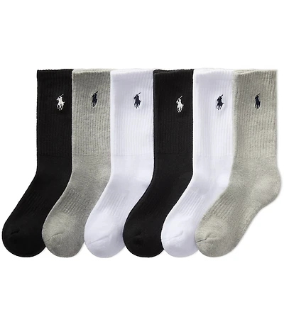 Polo Ralph Lauren Little/Big Boys Performance Solid Cushioned Crew Socks 6-Pack
