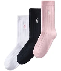 Polo Ralph Lauren Little/Big Girls Classic Rib Solid Crew 3-Pack