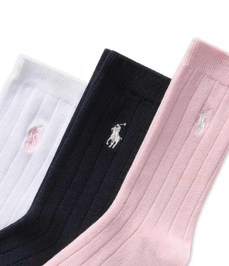 Polo Ralph Lauren Little/Big Girls Classic Rib Solid Crew 3-Pack