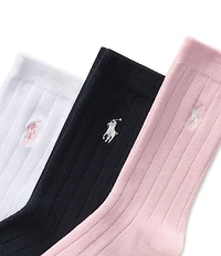 Polo Ralph Lauren Little/Big Girls Classic Rib Solid Crew 3-Pack
