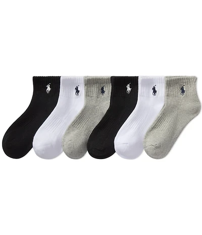 Polo Ralph Lauren Little/Big Girls Performance Solid Cushioned Quarter Socks 6-Pack
