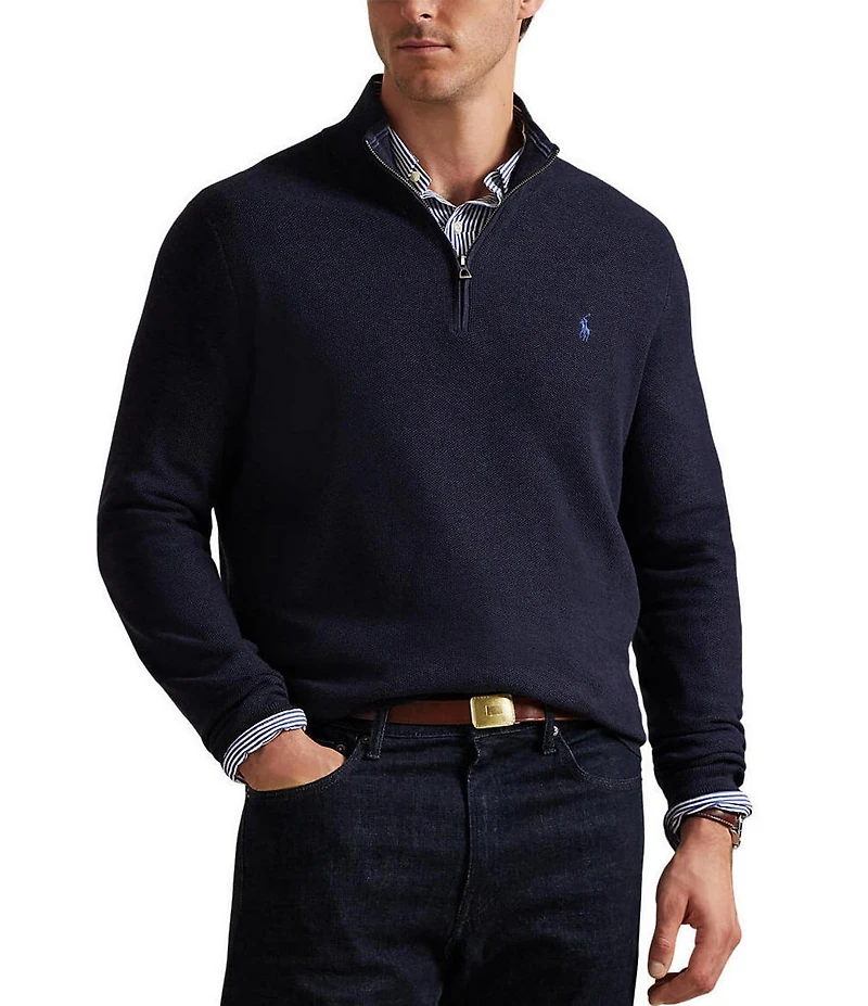 Polo Ralph Lauren Big & Tall Mesh Knit Cotton Quarter-Zip Sweater