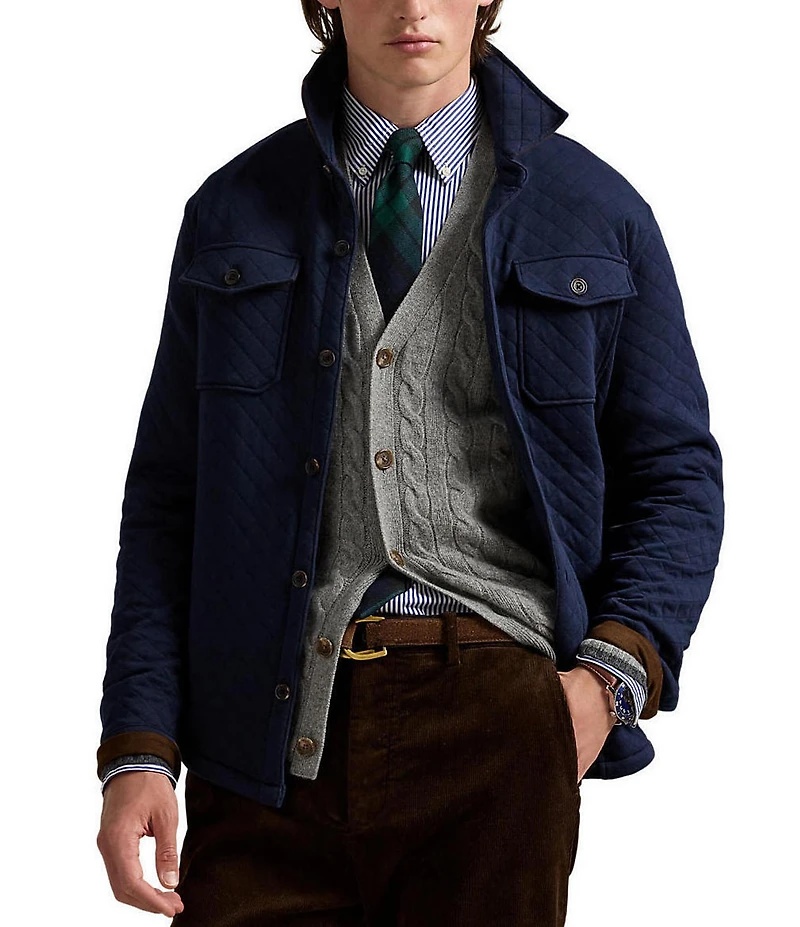 Polo Ralph Lauren Micro Diamond Quilted Double-Knit Jersey Shirt Jacket