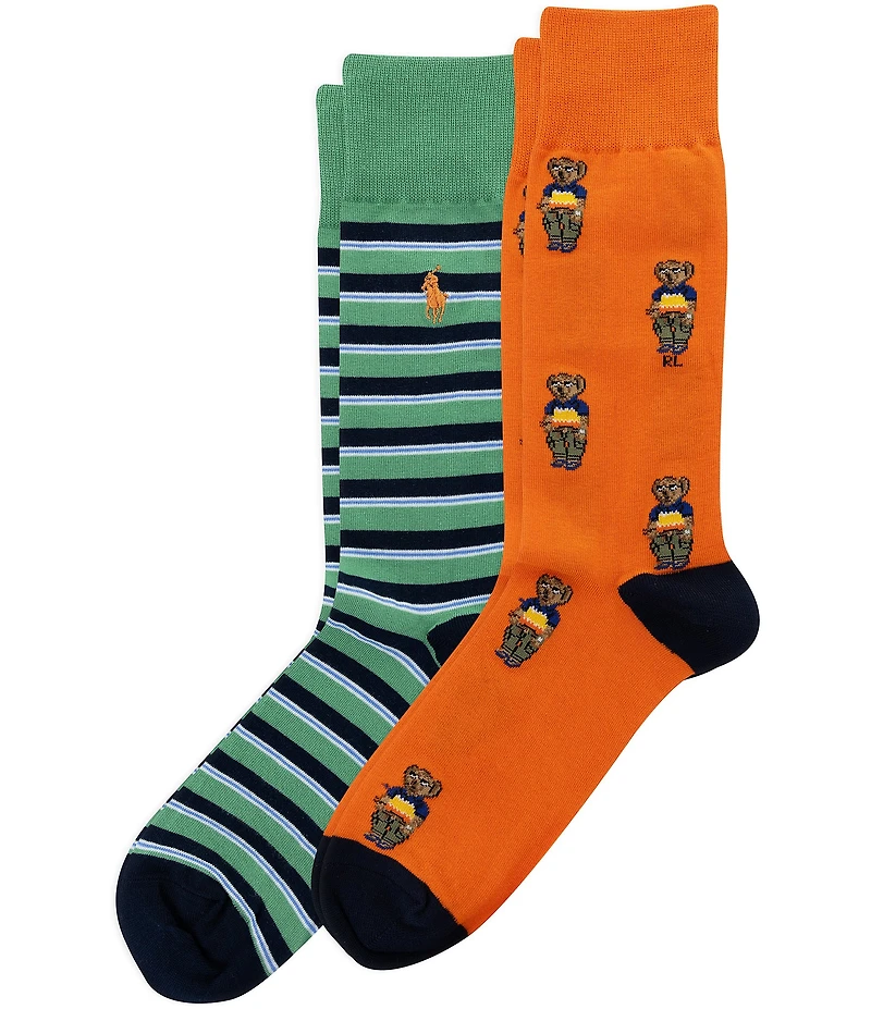 Polo Ralph Lauren Mini Surf Bear/Striped Crew Socks 2-Pack