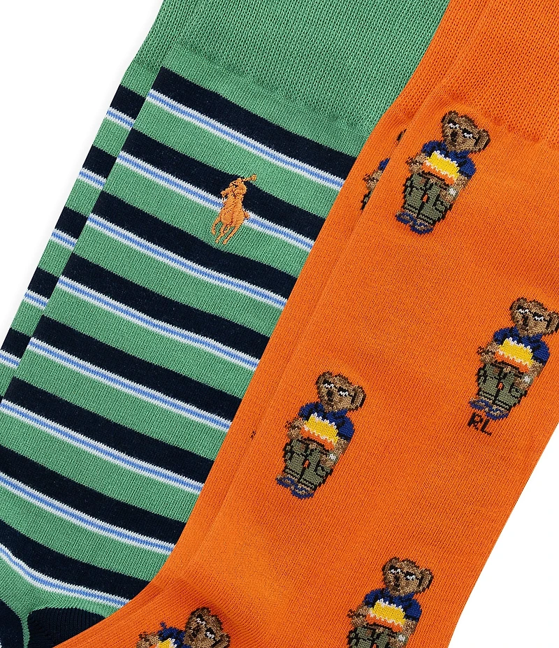 Polo Ralph Lauren Mini Surf Bear/Striped Crew Socks 2-Pack