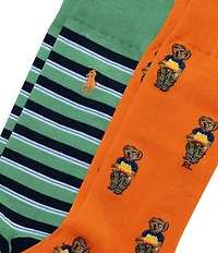 Polo Ralph Lauren Mini Surf Bear/Striped Crew Socks 2-Pack