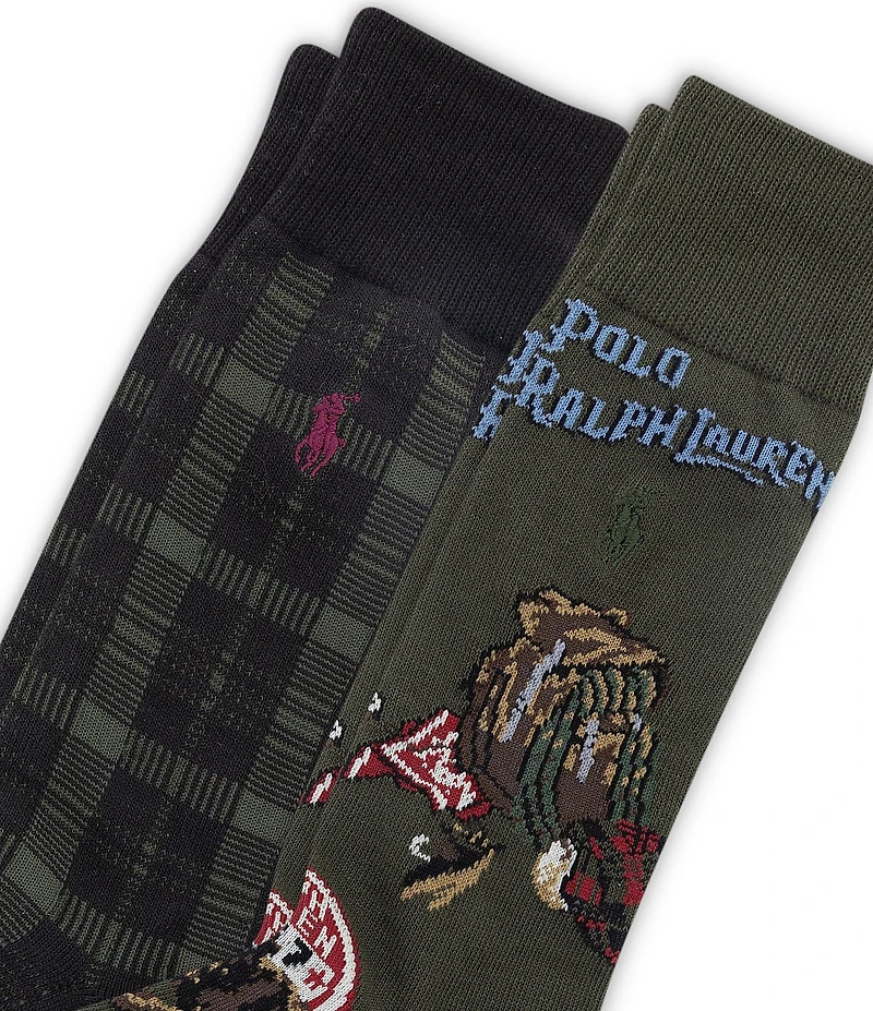 Polo Ralph Lauren Outdoorsman Plaid/Scenic Patterned Dress Socks 2-Pack