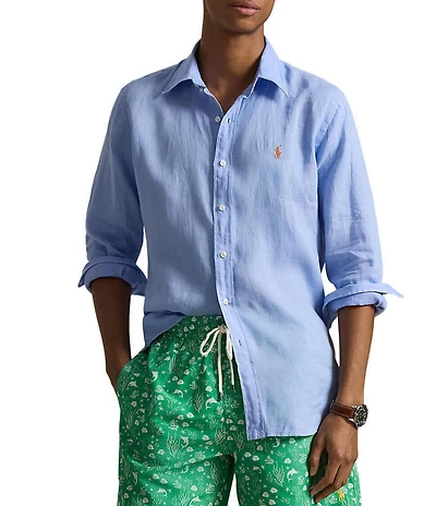 Polo Ralph Lauren Piece Dye Solid Linen Long Sleeve Woven Shirt