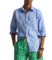 Polo Ralph Lauren Piece Dye Solid Linen Long Sleeve Woven Shirt