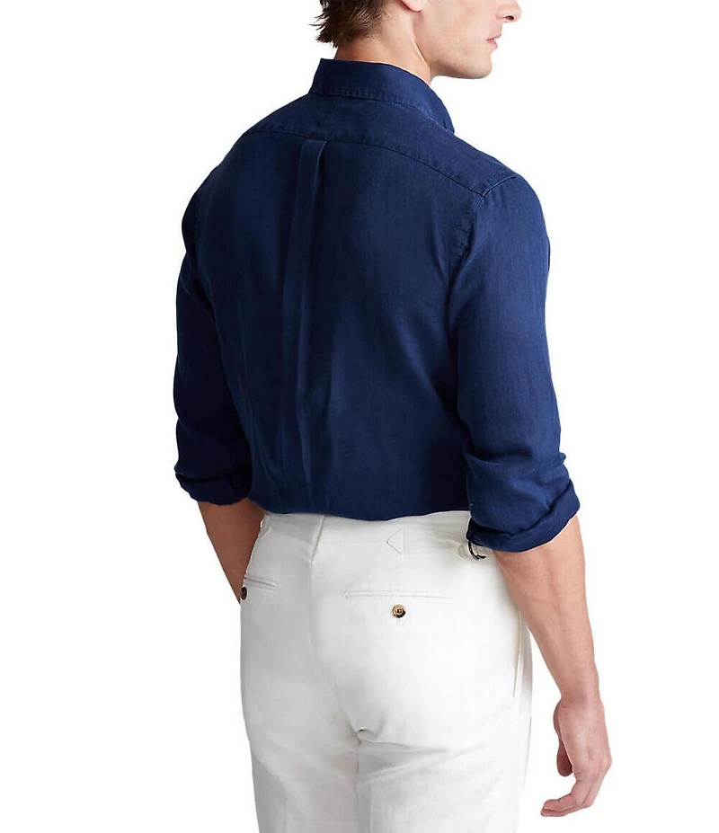 Polo Ralph Lauren Piece Dye Solid Linen Long Sleeve Woven Shirt