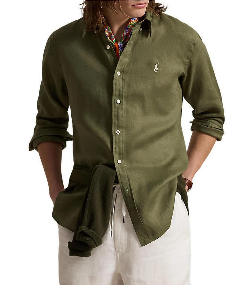 Polo Ralph Lauren Piece Dye Solid Linen Long Sleeve Woven Shirt