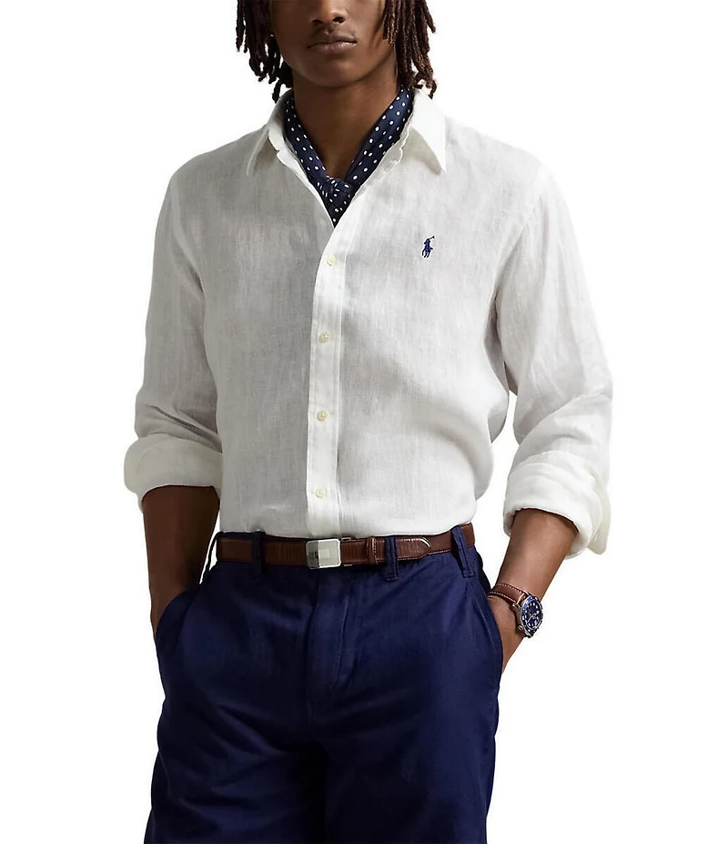 Polo Ralph Lauren Piece Dye Solid Linen Long Sleeve Woven Shirt