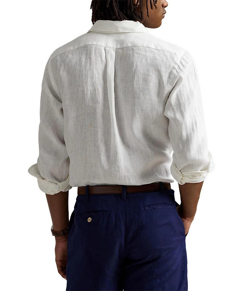 Polo Ralph Lauren Piece Dye Solid Linen Long Sleeve Woven Shirt