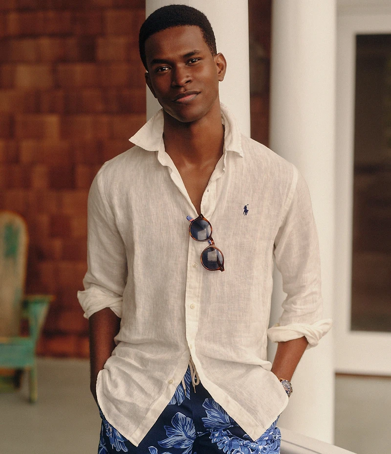 Polo Ralph Lauren Piece Dye Solid Linen Long Sleeve Woven Shirt