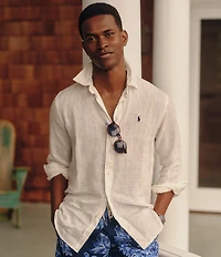 Polo Ralph Lauren Piece Dye Solid Linen Long Sleeve Woven Shirt