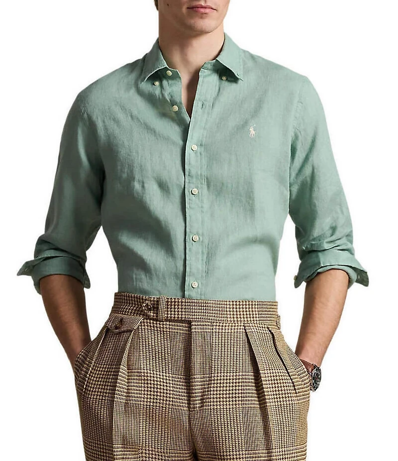 Polo Ralph Lauren Piece Dye Solid Linen Long Sleeve Woven Shirt