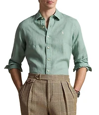 Polo Ralph Lauren Piece Dye Solid Linen Long Sleeve Woven Shirt
