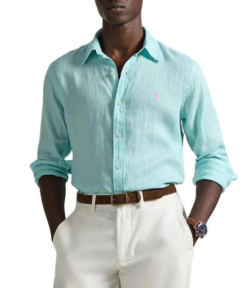 Polo Ralph Lauren Piece Dye Solid Linen Long Sleeve Woven Shirt