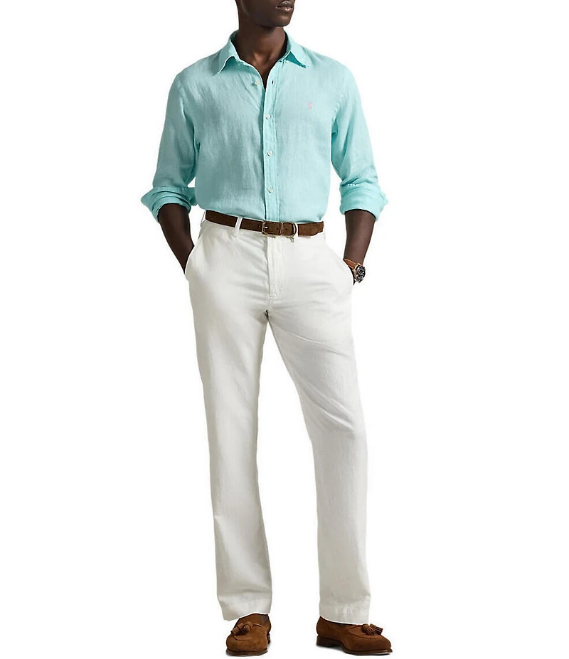 Polo Ralph Lauren Piece Dye Solid Linen Long Sleeve Woven Shirt