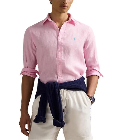 Polo Ralph Lauren Piece Dye Solid Linen Long Sleeve Woven Shirt