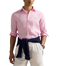 Polo Ralph Lauren Piece Dye Solid Linen Long Sleeve Woven Shirt