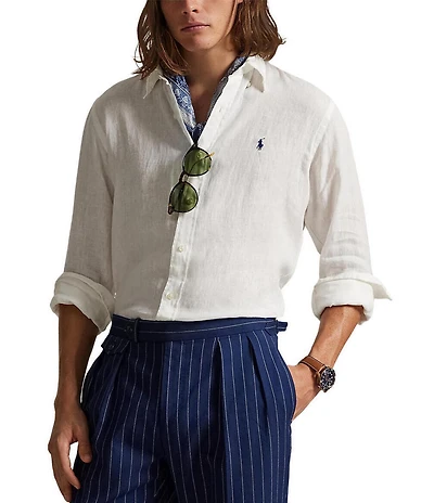 Polo Ralph Lauren Piece Dye Solid Linen Long Sleeve Woven Shirt