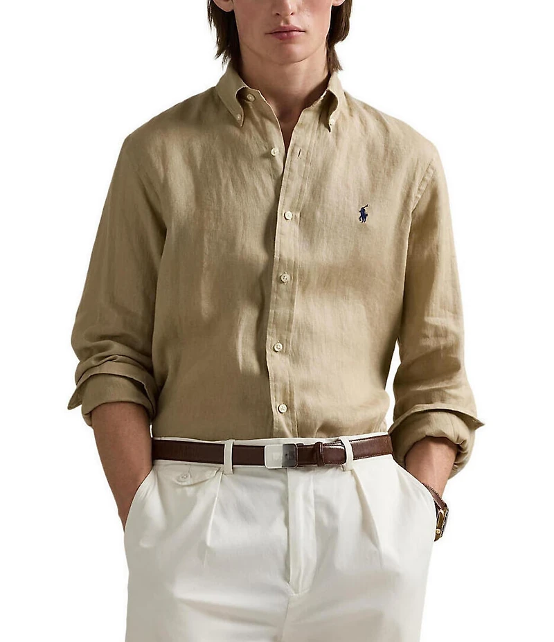 Polo Ralph Lauren Piece Dye Solid Linen Long Sleeve Woven Shirt
