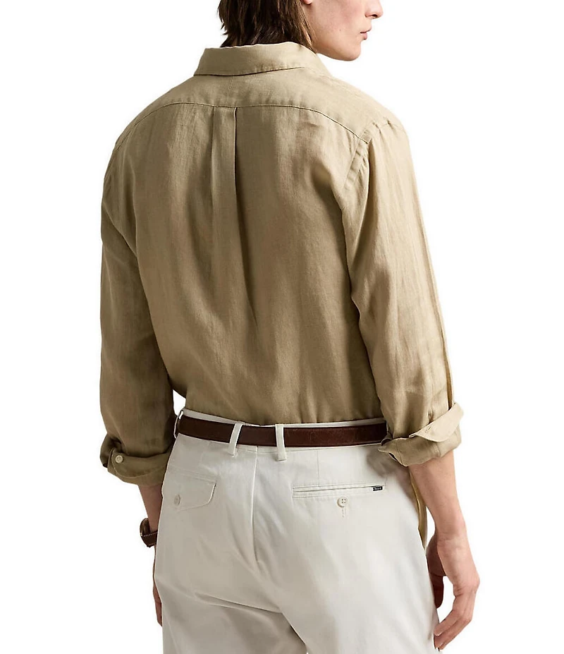 Polo Ralph Lauren Piece Dye Solid Linen Long Sleeve Woven Shirt