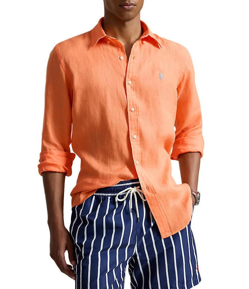 Polo Ralph Lauren Piece Dye Solid Linen Long Sleeve Woven Shirt