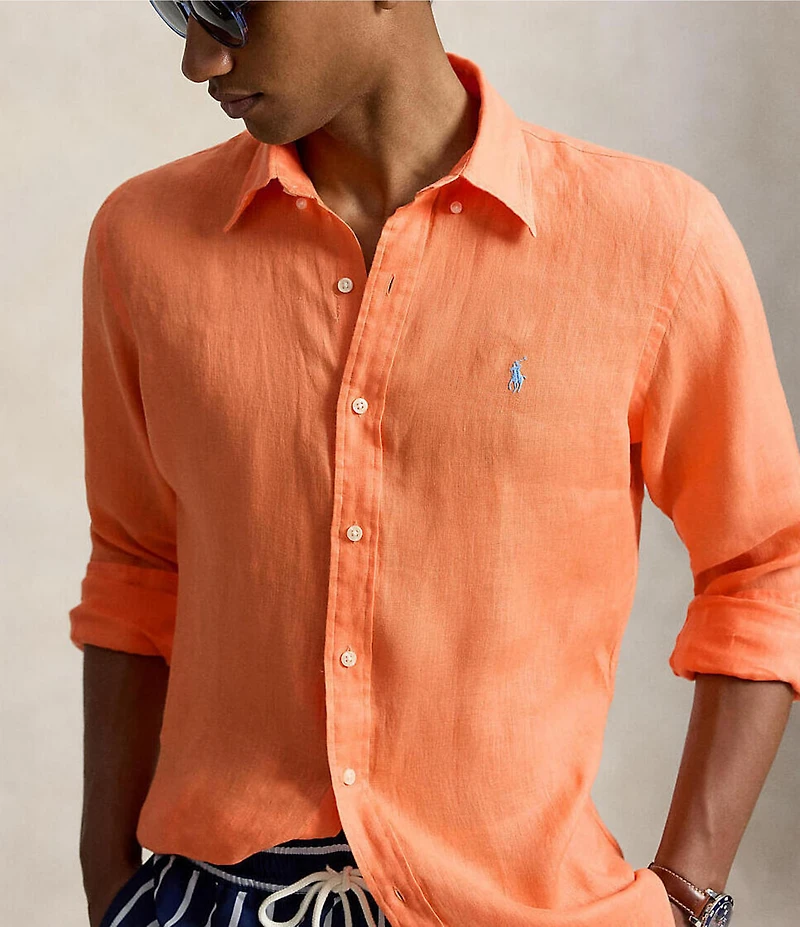Polo Ralph Lauren Piece Dye Solid Linen Long Sleeve Woven Shirt