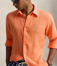 Polo Ralph Lauren Piece Dye Solid Linen Long Sleeve Woven Shirt