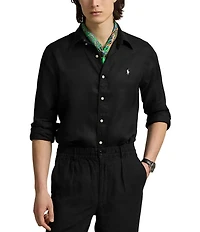 Polo Ralph Lauren Piece Dye Solid Linen Long Sleeve Woven Shirt