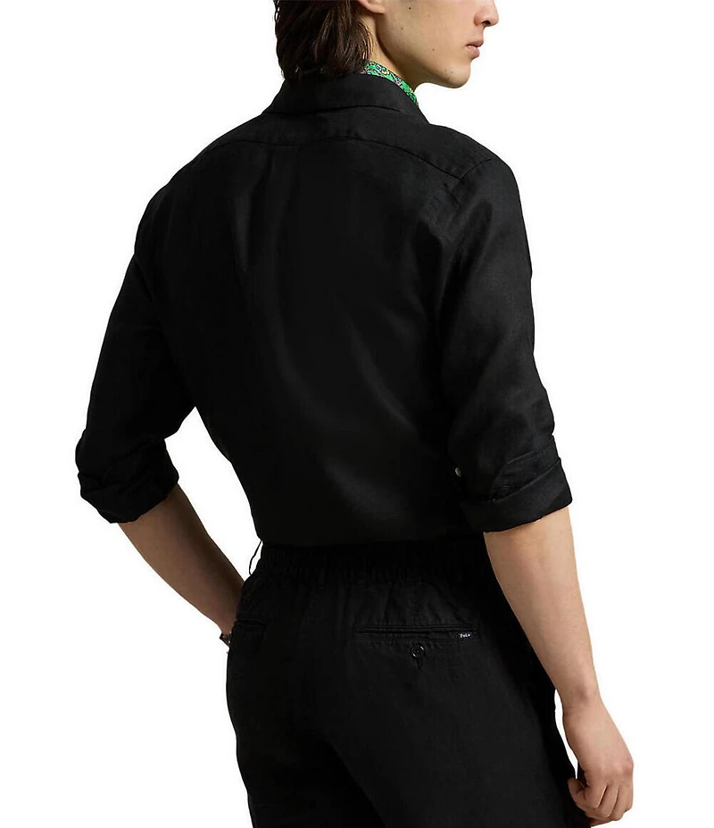 Polo Ralph Lauren Piece Dye Solid Linen Long Sleeve Woven Shirt