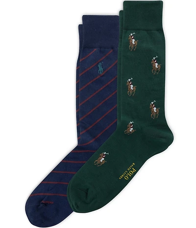 Polo Ralph Lauren Polo Player/Striped Dress Socks 2-Pack