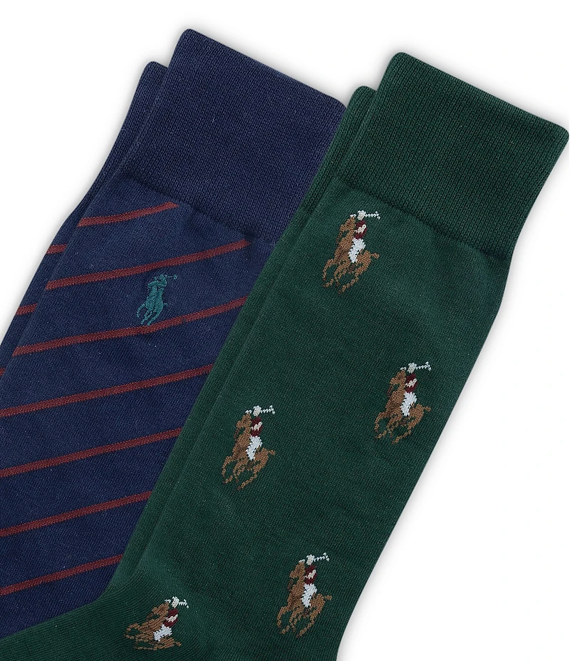 Polo Ralph Lauren Polo Player/Striped Dress Socks 2-Pack