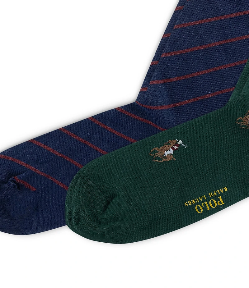 Polo Ralph Lauren Polo Player/Striped Dress Socks 2-Pack