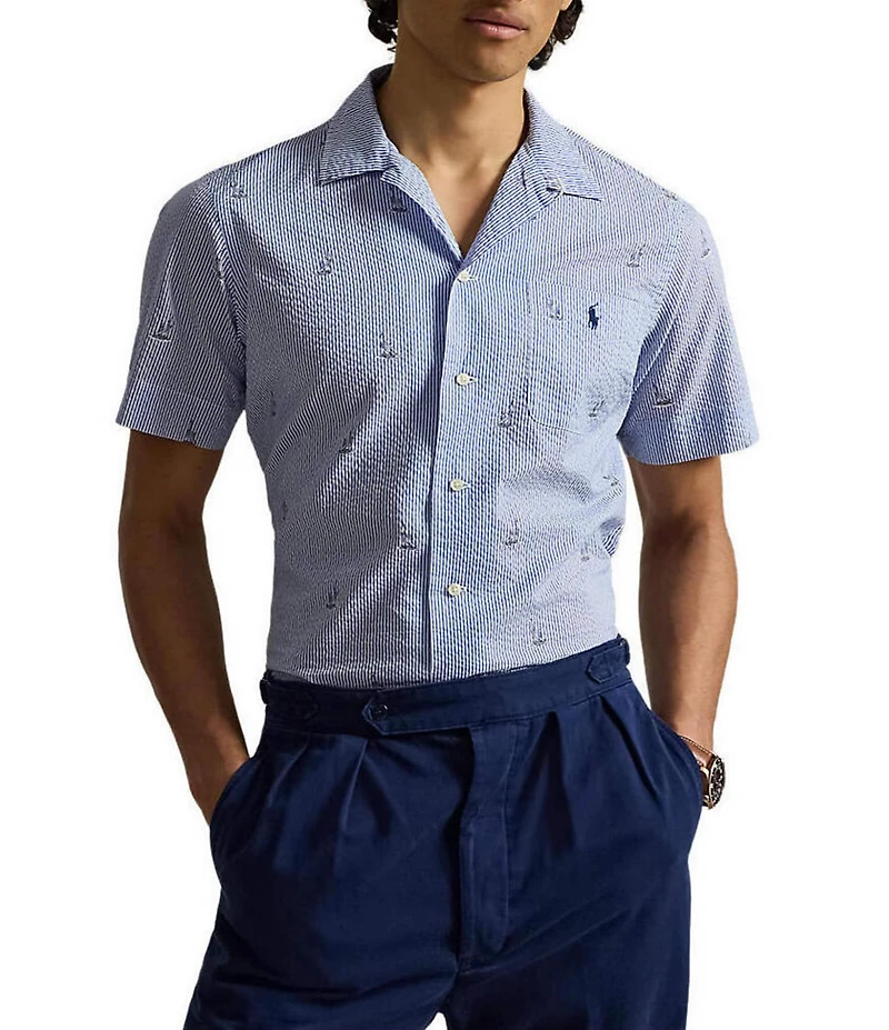 Polo Ralph Lauren Seersucker Sailboat Print Short Sleeve Woven Shirt