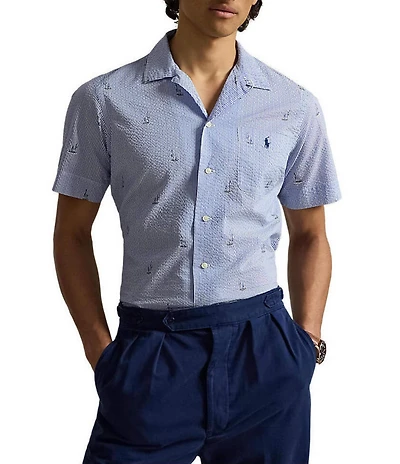 Polo Ralph Lauren Seersucker Sailboat Print Short Sleeve Woven Shirt