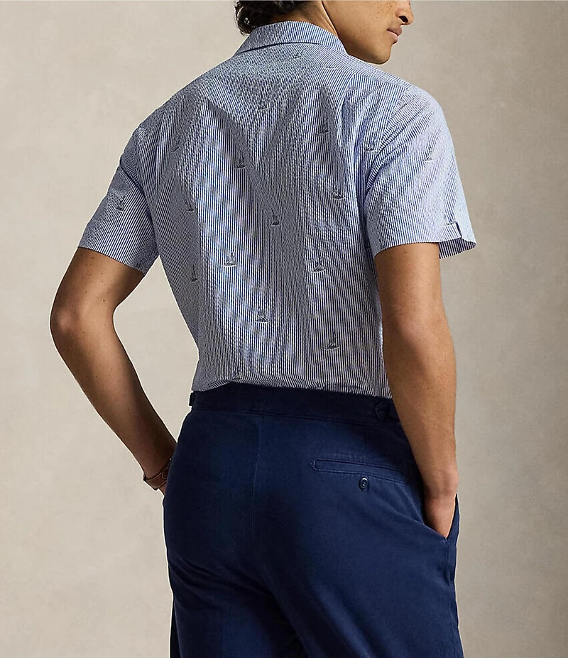 Polo Ralph Lauren Seersucker Sailboat Print Short Sleeve Woven Shirt