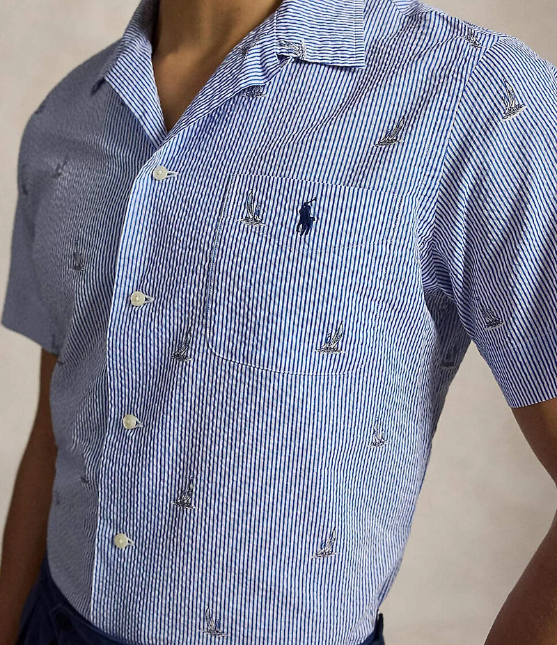 Polo Ralph Lauren Seersucker Sailboat Print Short Sleeve Woven Shirt