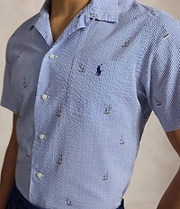 Polo Ralph Lauren Seersucker Sailboat Print Short Sleeve Woven Shirt