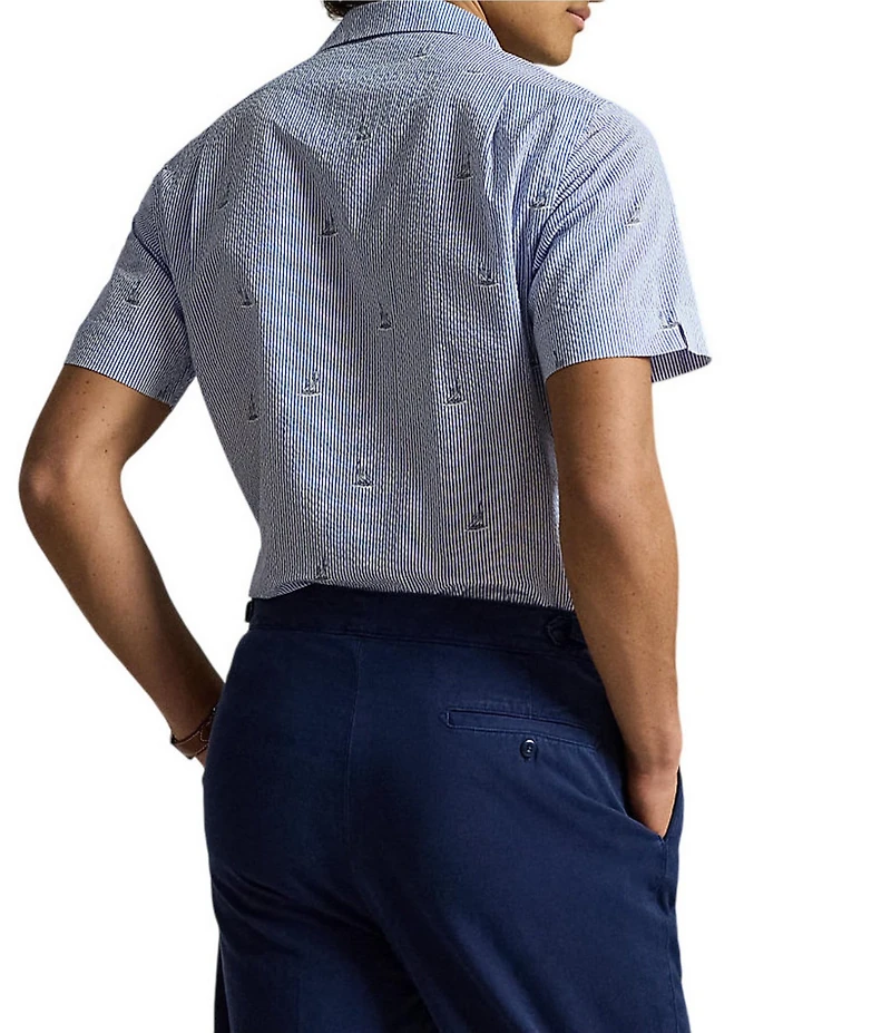 Polo Ralph Lauren Seersucker Sailboat Print Short Sleeve Woven Shirt