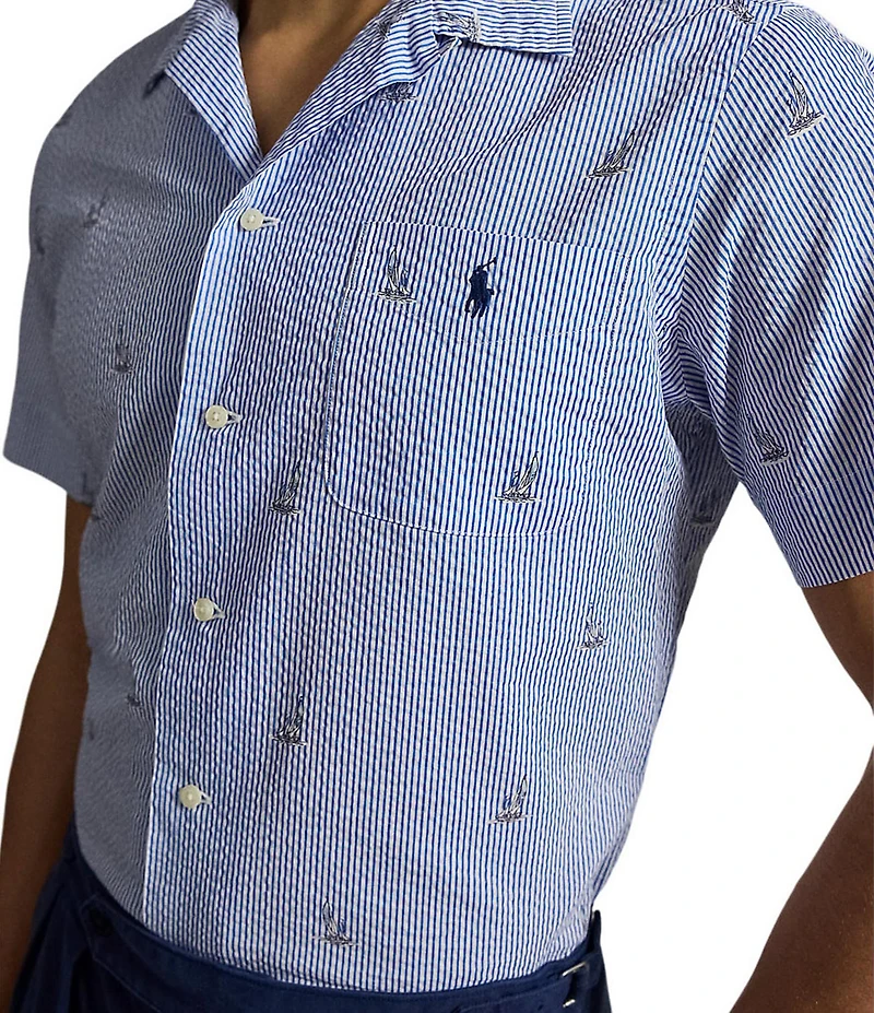 Polo Ralph Lauren Seersucker Sailboat Print Short Sleeve Woven Shirt